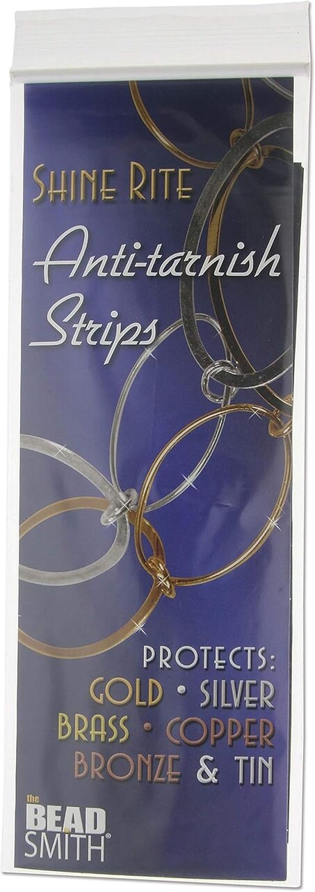 The Beadsmith Anti-Tarnish Shine Rite Strips, 2 x 7 inch, 8 Strips Per Pack, Non-Abrasive Protection for Jewelry Storage